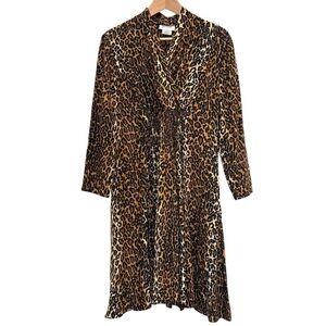 Rouie Vintage Leopard Print Silk A-Line Midi Dress Flowy Mobwife Medium